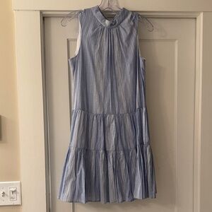 Calvin Klein Size 6 Blue and White Striped Sleeveless Dress
